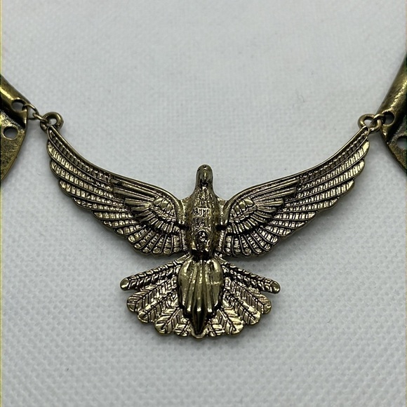 Womens Necklace Brass Tone Necklace Steampunk Eagle Patriotic American Statement - Picture 2 of 10